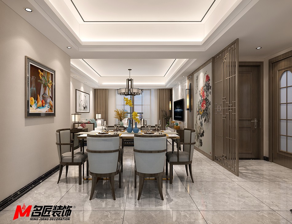 新中式风格室内装修设计效果图-泸州中海寰宇三居123平米